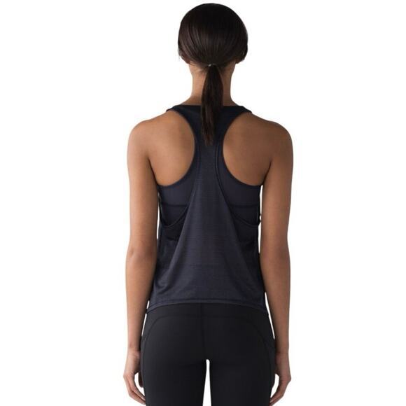 Lululemon Women 4 Pushing Limits Tank Midnight Navy Mesh Overlay Built in Bra - Picture 3 of 16
